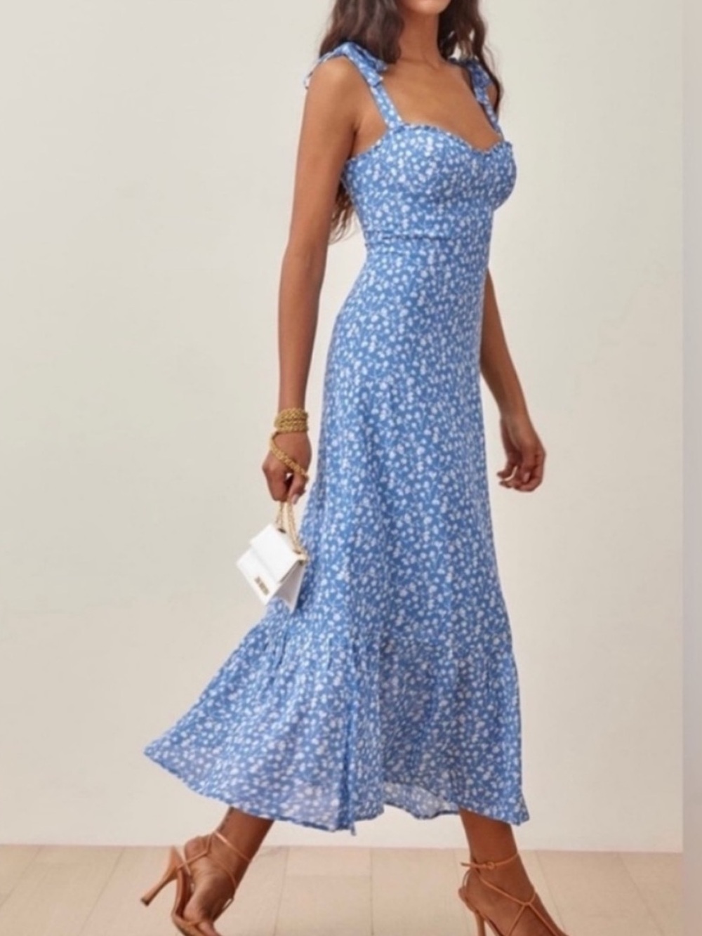 Reformation Nikita Maxi Dress Marie Blue White Ditsy Floral Print 8
